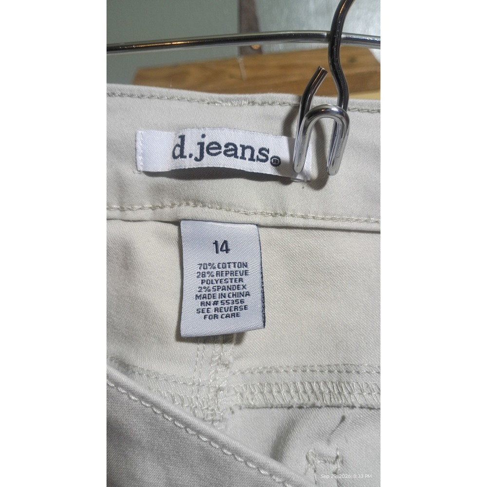 d.jeans Cropped Pants Women Size 14 Beige Cuffed Stretch Cotton Blend